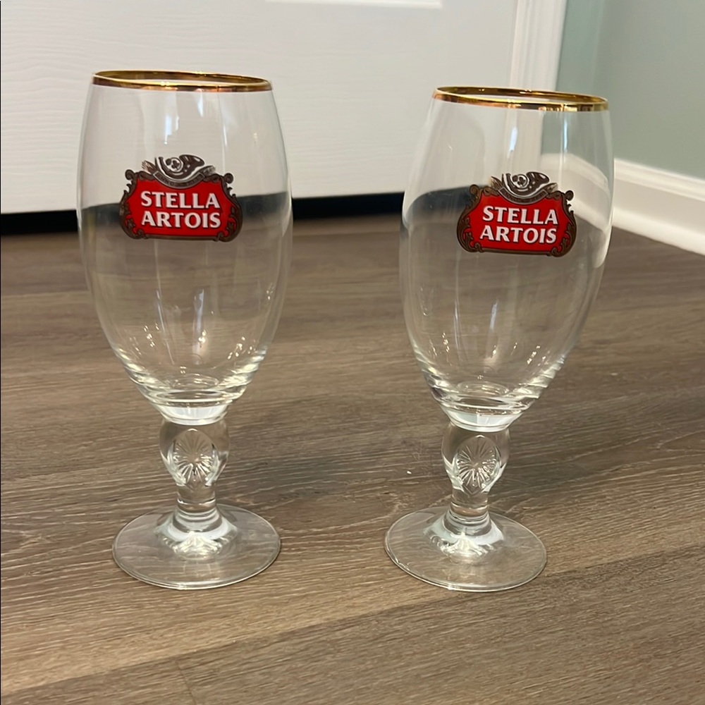 Stella Artois Beer Glasses with Gold Rim
